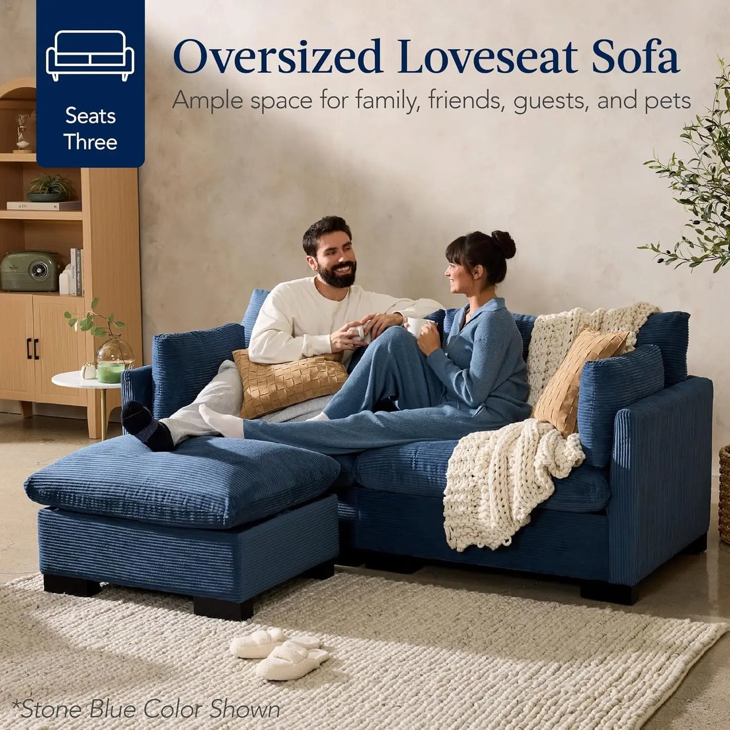 Modern Corduroy Loveseat With Removable Cover And Solid Wood Frame