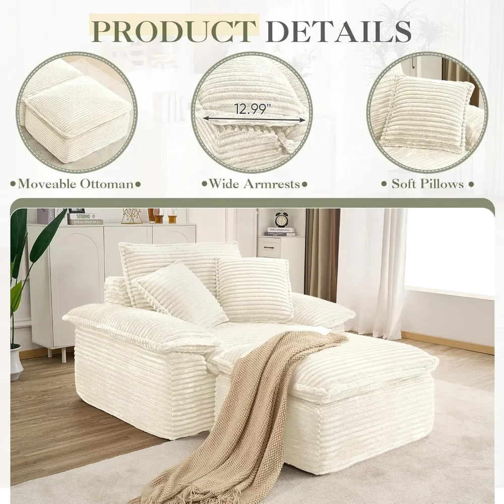 Oversized Corduroy Chaise Lounge Chair With Ottoman No Assembly Needed