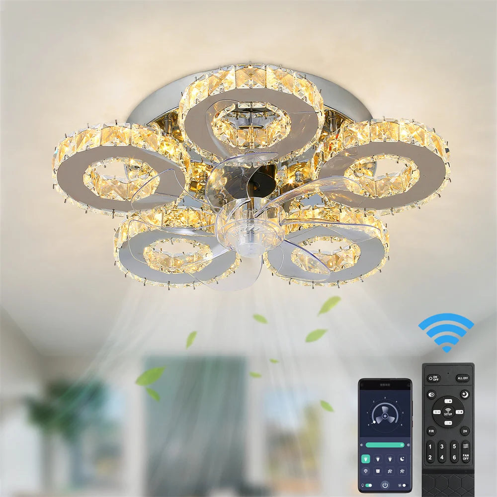 GreeLustr Luxury Crystal Ceiling Fan Lamp With Remote Control