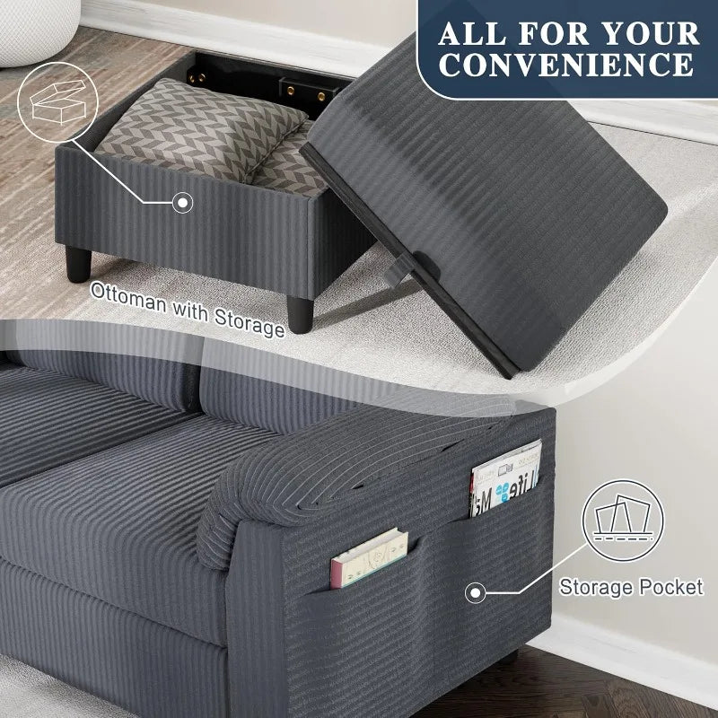 Meilocar Living Room L Shaped Sectional Sofa With Side Storage