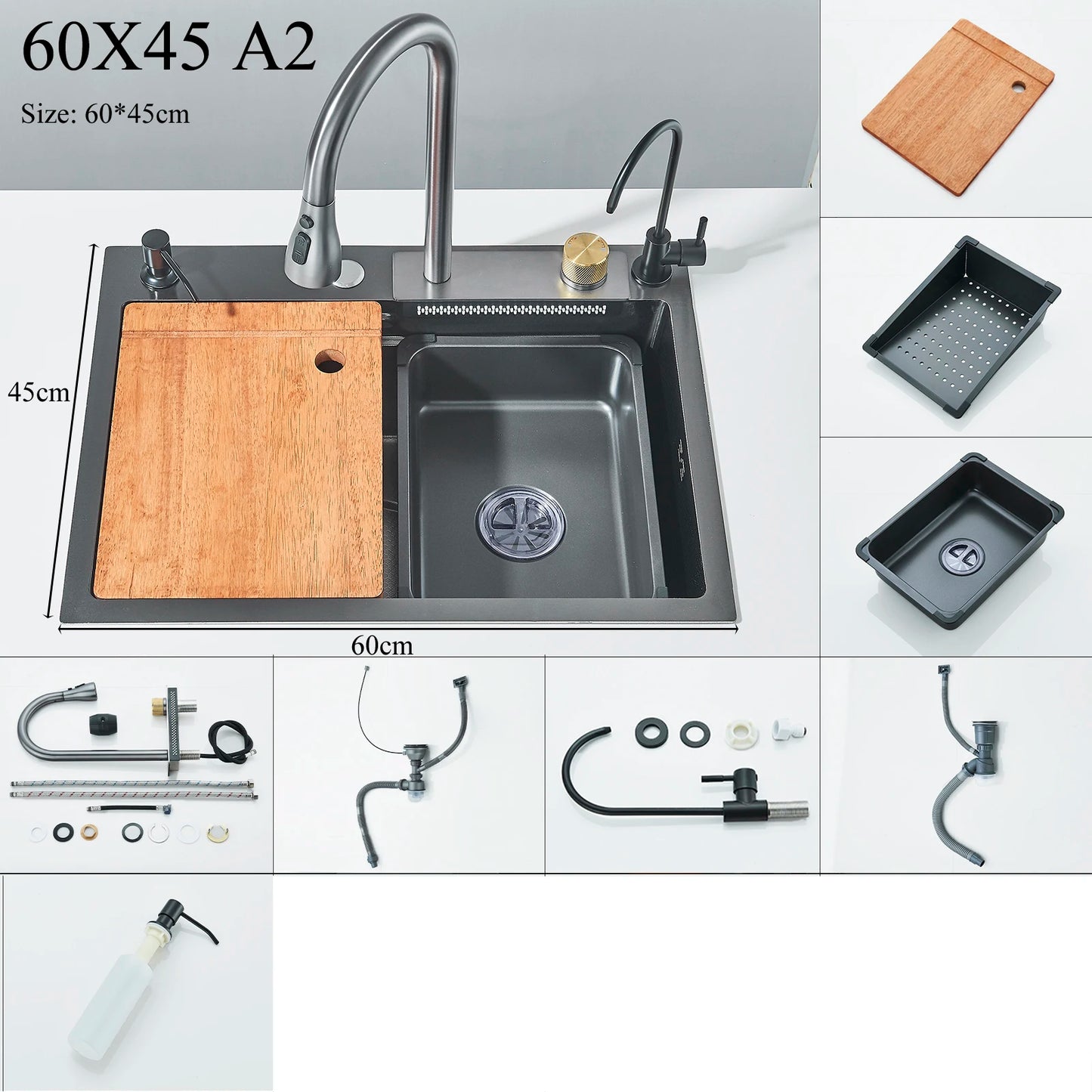 Shinesia Stainless Steel Kitchen Sink Set Large Single Sink Dish Basin Sink With Cold and Hot Controlled Faucet