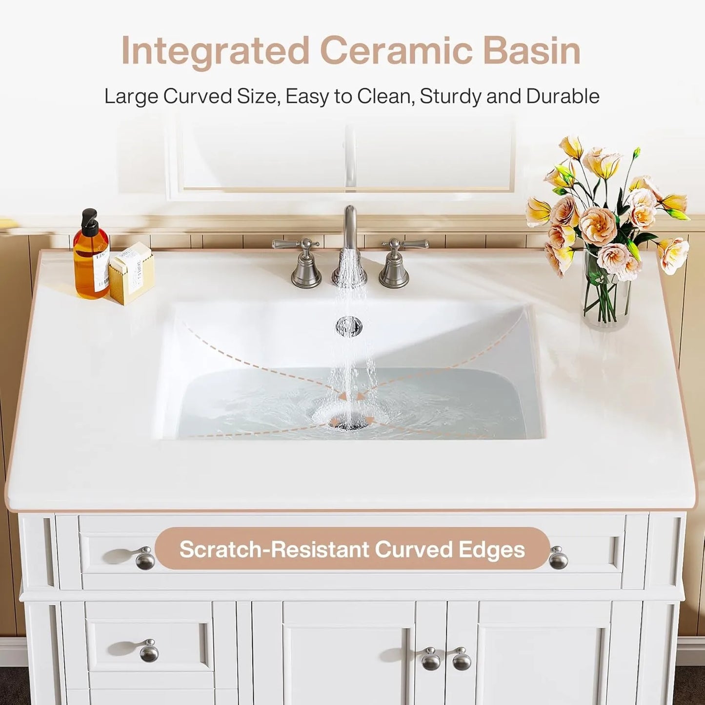 36" Bathroom Vanity with Sink with 4 Drawers & 2 Doors, Bathroom Sink Cabinet