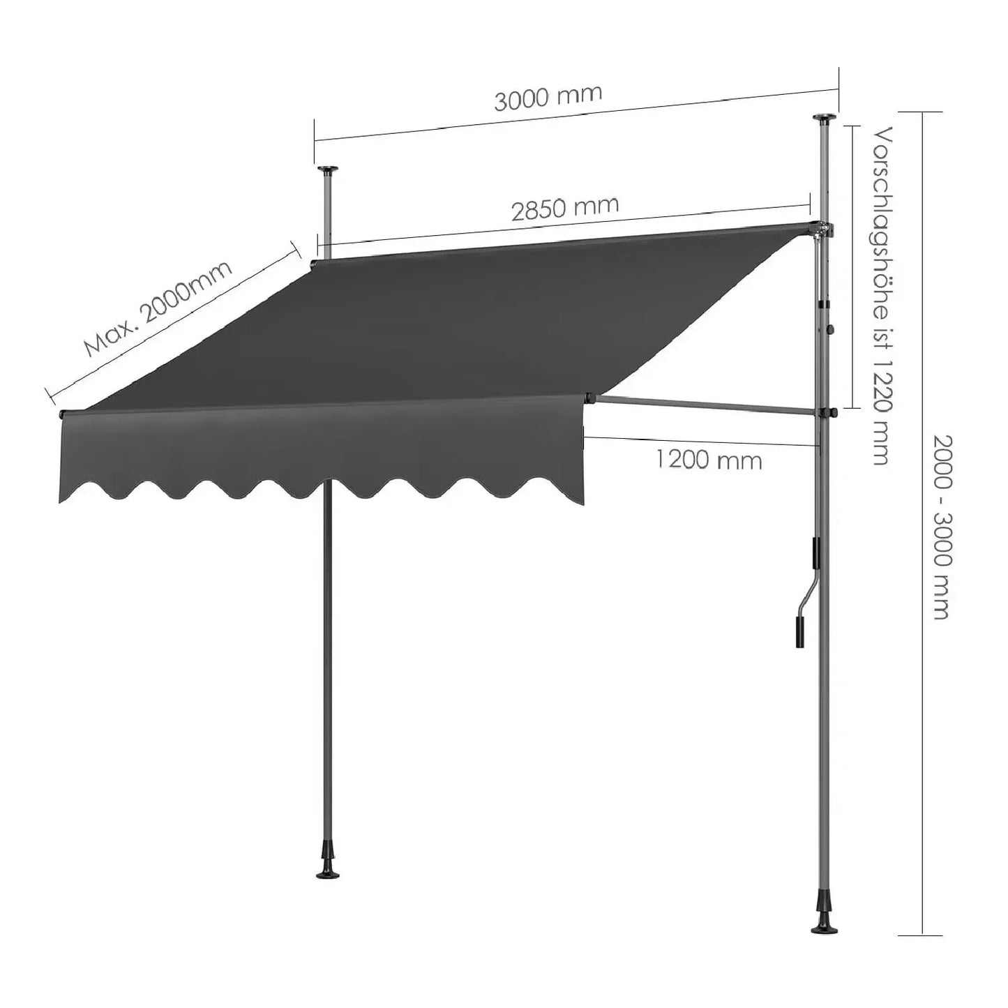 Manual Retractable Outdoor Patio Awning Sunshade Canopy Adjustable Balcony
