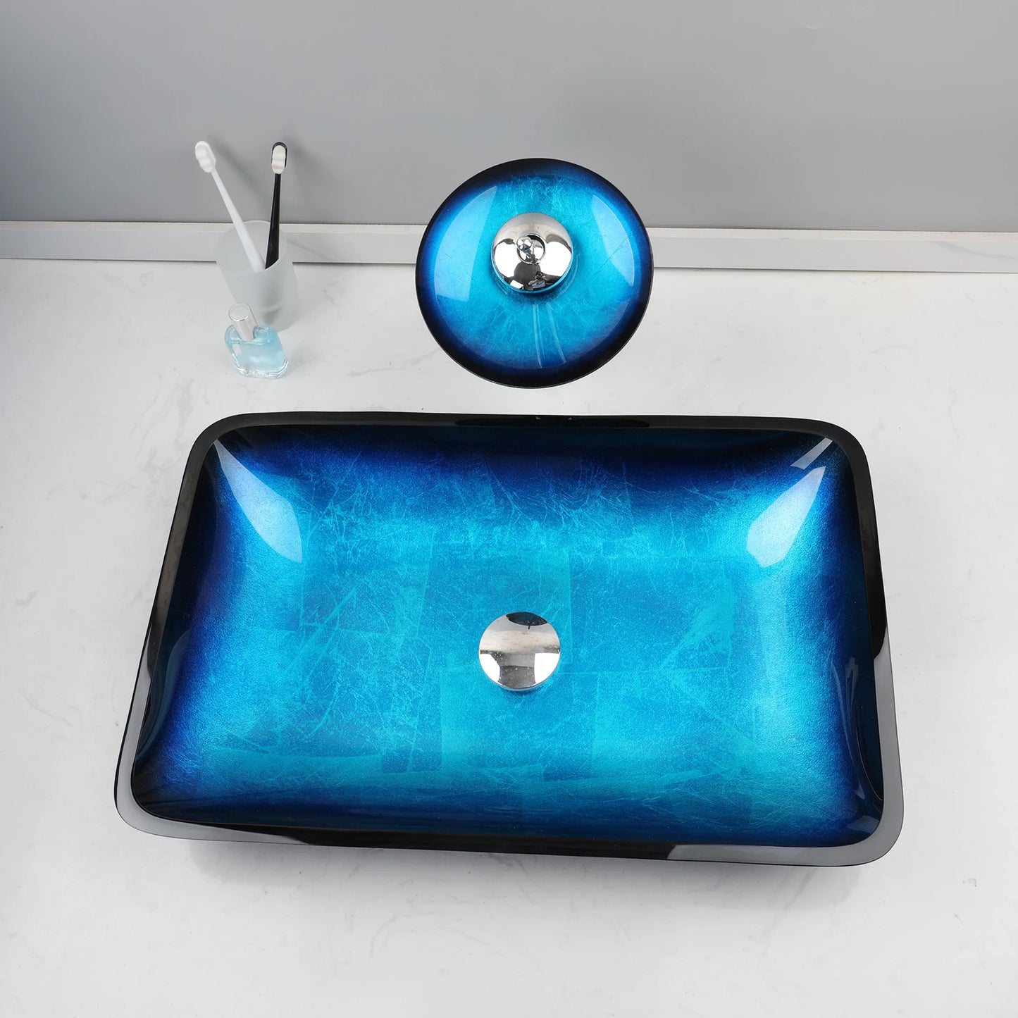 YANKSMART Tempered Glass Basin Sink Washbasin Faucet Set