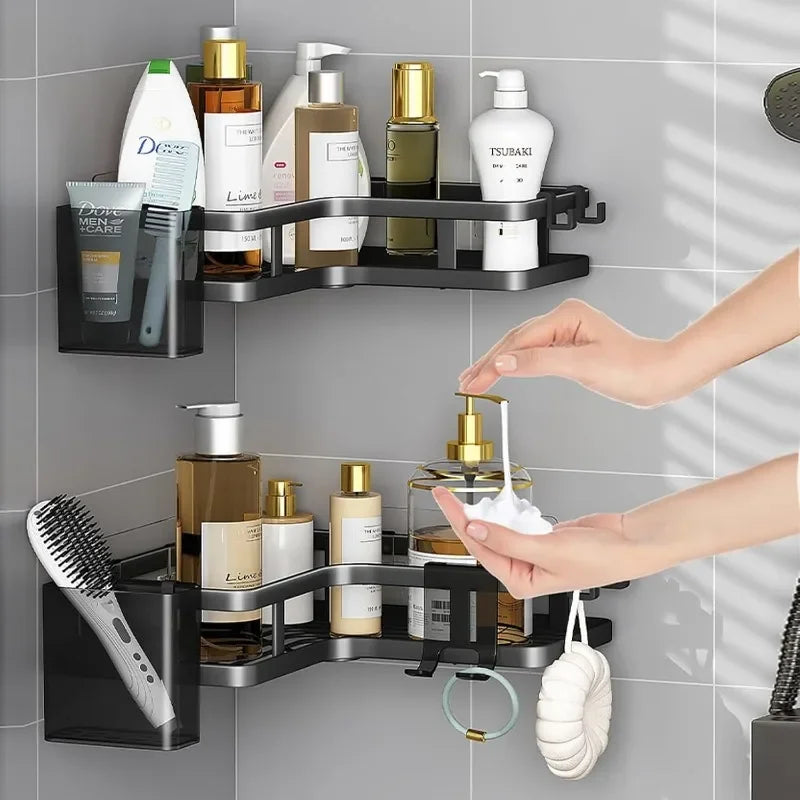DoubleLayer Stainless Steel Corner Shelf No Drilling Wall Mount Organizer