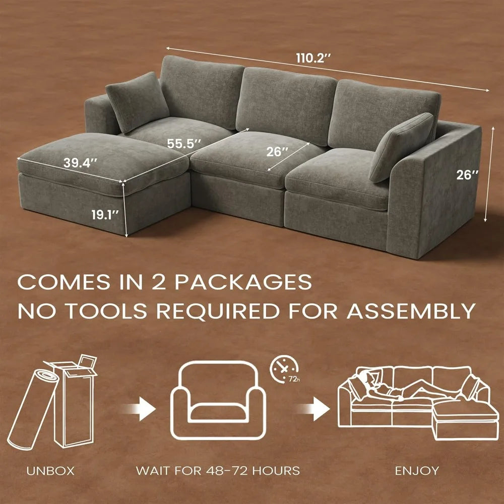 Cloud Sectional Couch L Shaped Convertible Sofa With Ottoman