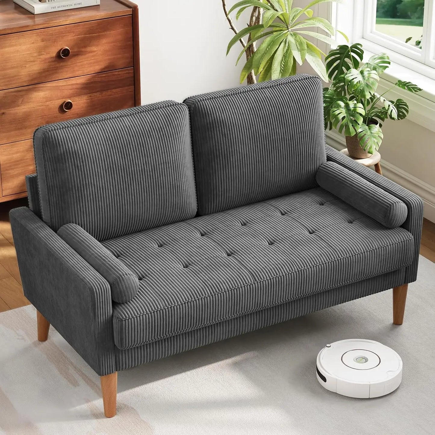 Mid Century Modern Loveseat Sofa With Wood Legs For Apartment