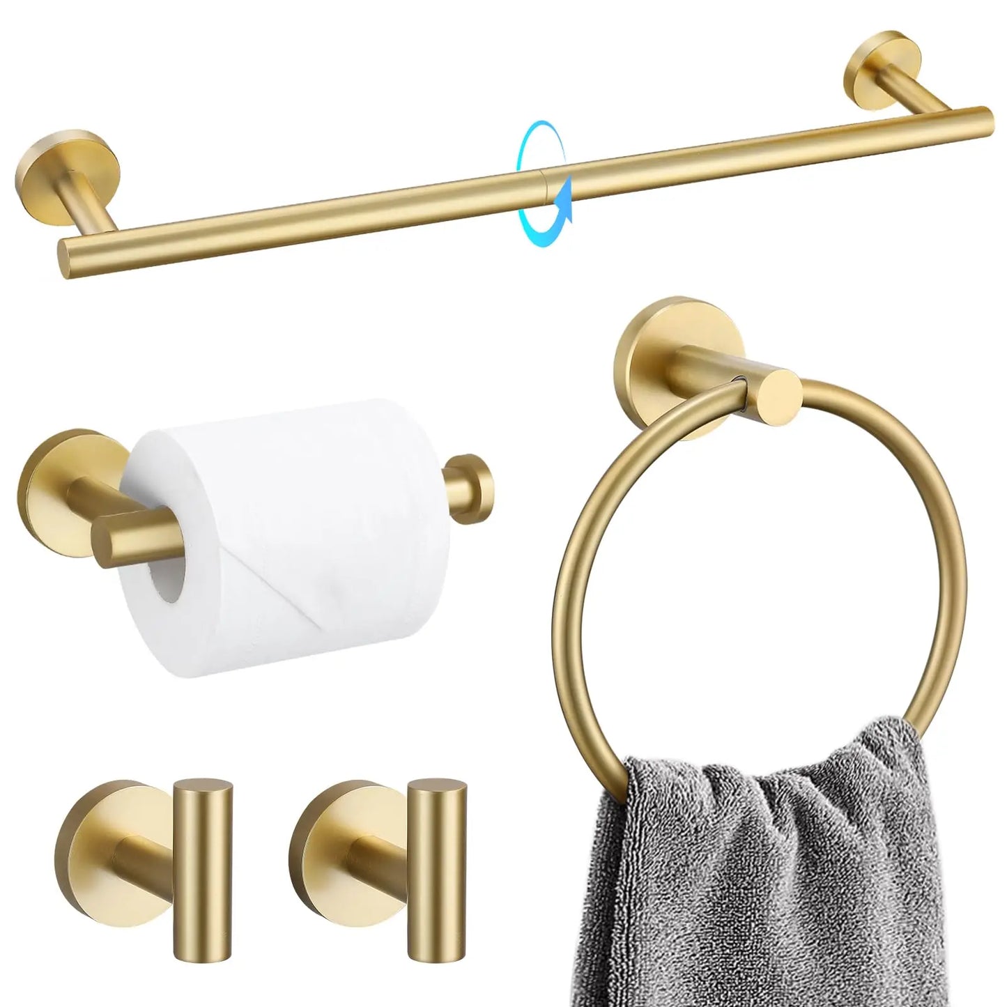 XIUWO 5 Piece Brushed Bathroom Accessories Set Stainless Steel Hardware
