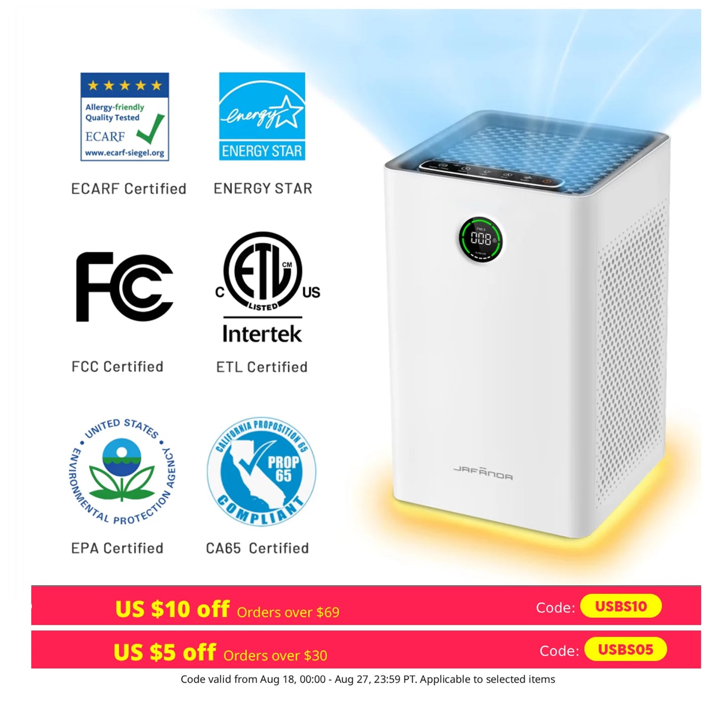 Jafanda Smart WiFi Alexa Air Purifier With True HEPA Filter