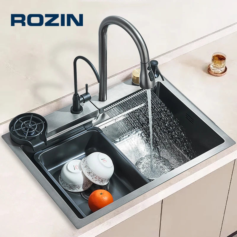 Rozin Stainless Steel Single Slot Kitchen Sink With Faucet Soap Dispenser