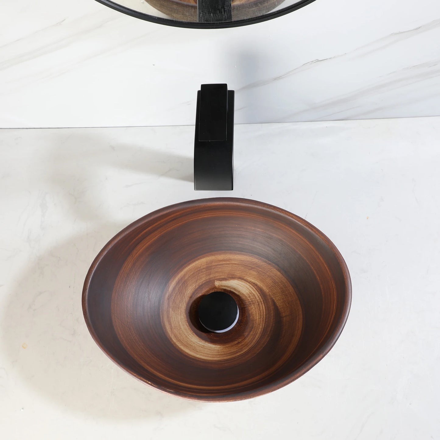 KEMAIDI Artistic Oval Wood Grain Vessel Sink Set With Faucet