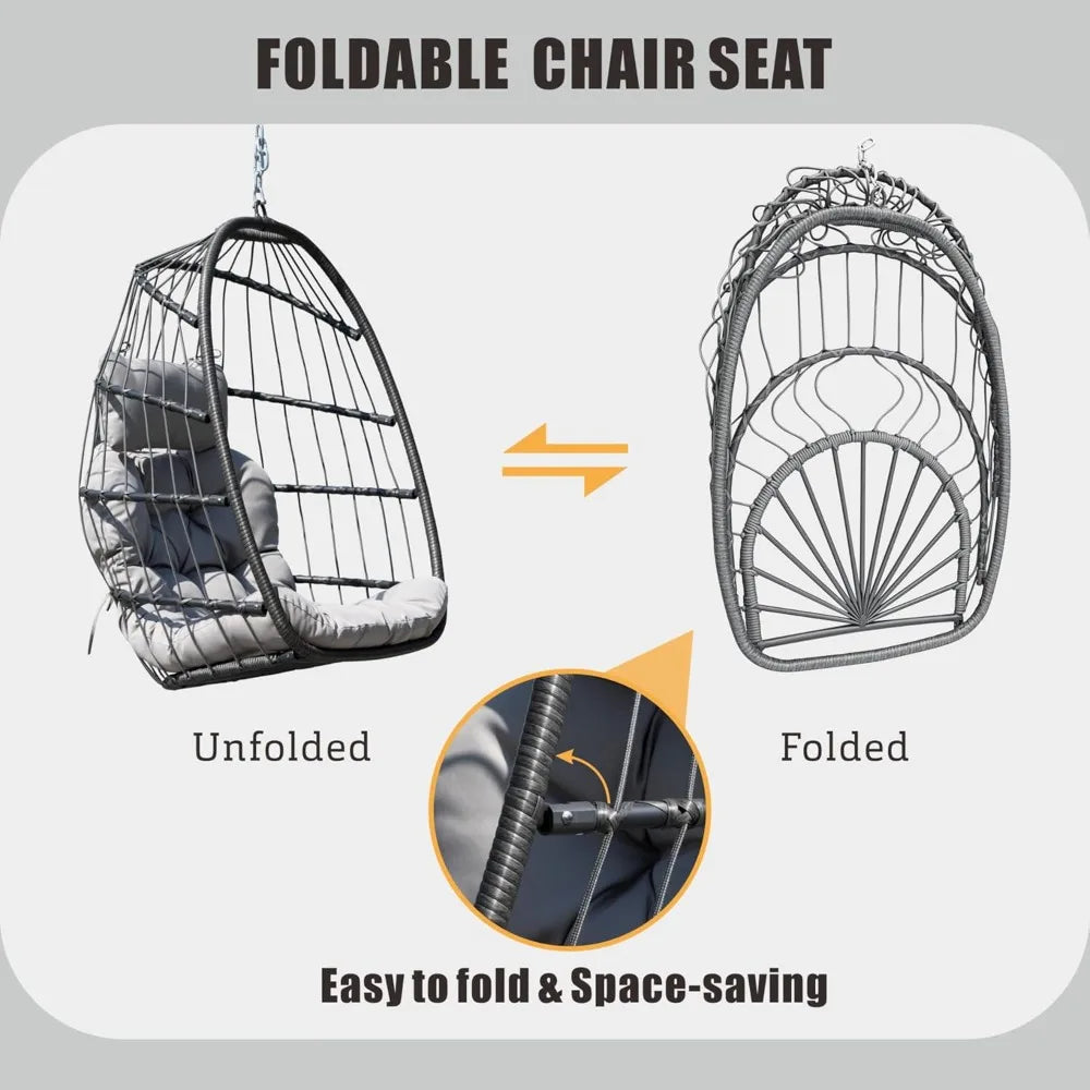 Hanging Egg Chair With Stand Outdoor Patio Wicker Swing Cushion