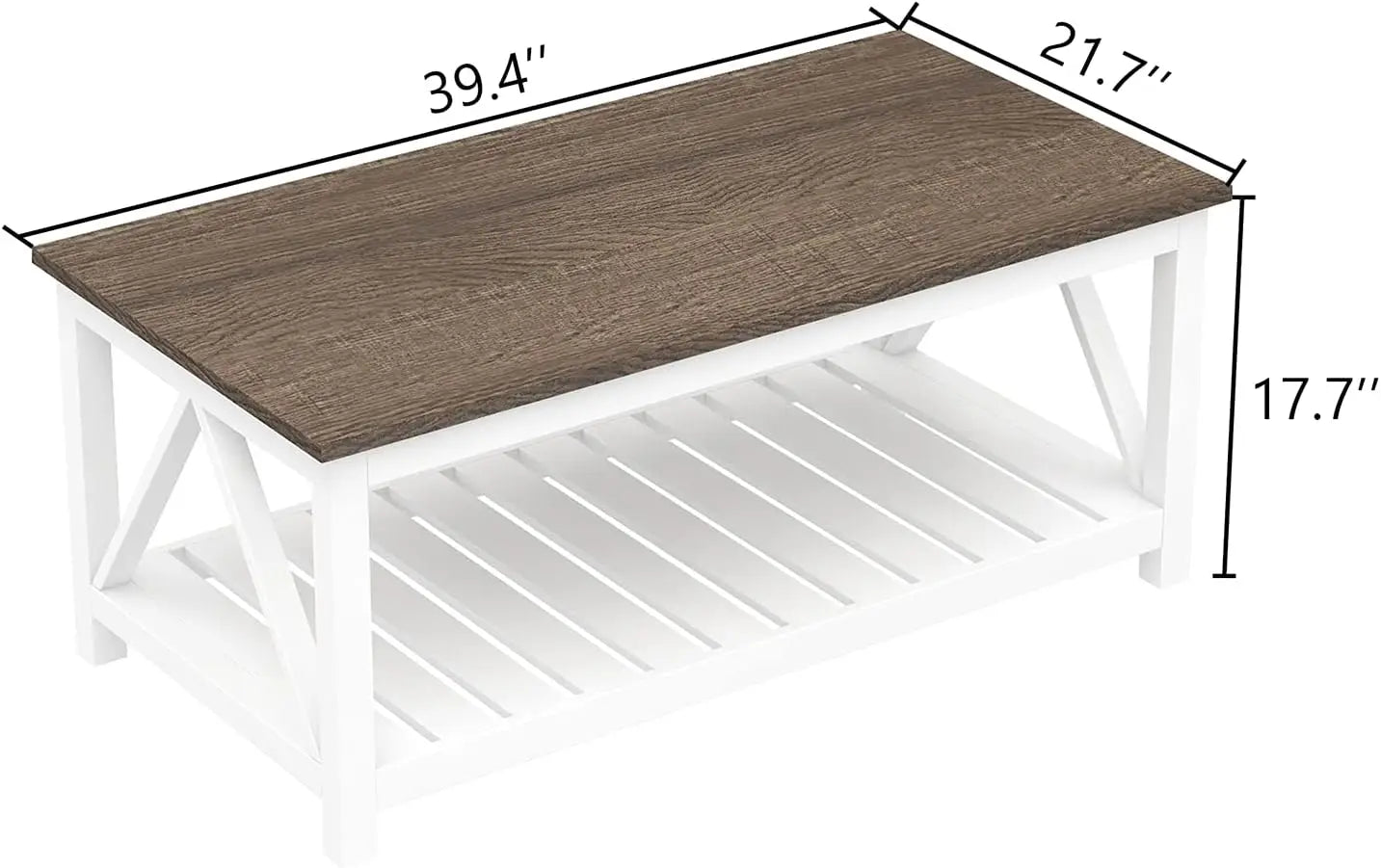 Rustic Vintage Farmhouse Coffee Table with Built-in Shelf, White Finish, Stylish Living Room Accent Furniture, 40-inch