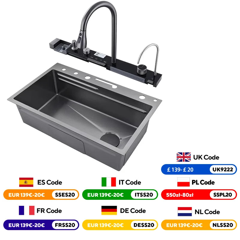 Wanmivezlo 304 Stainless Steel Waterfall Kitchen Sink Faucet Set