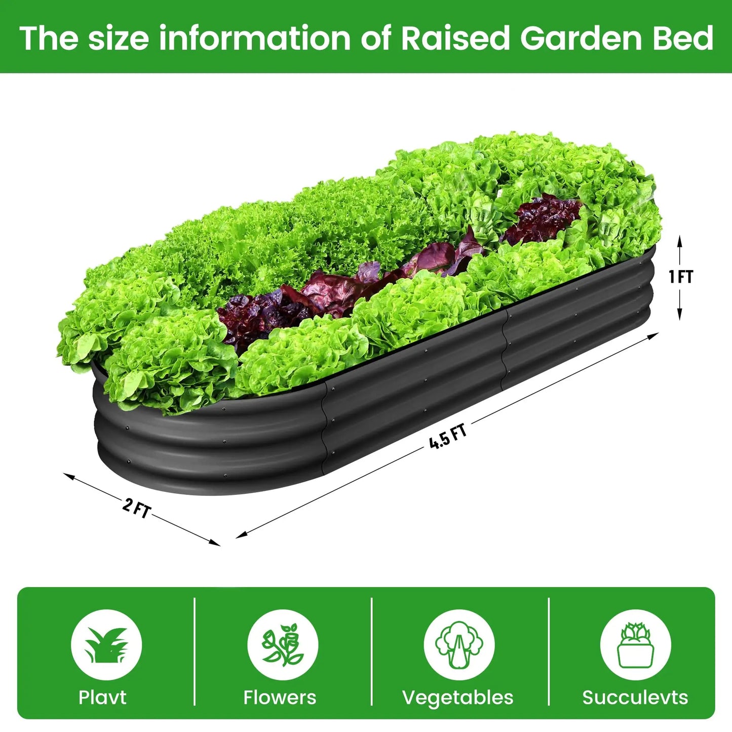 HiMISS 2 Pack Oval Galvanized Steel Raised Garden Bed Planter Box