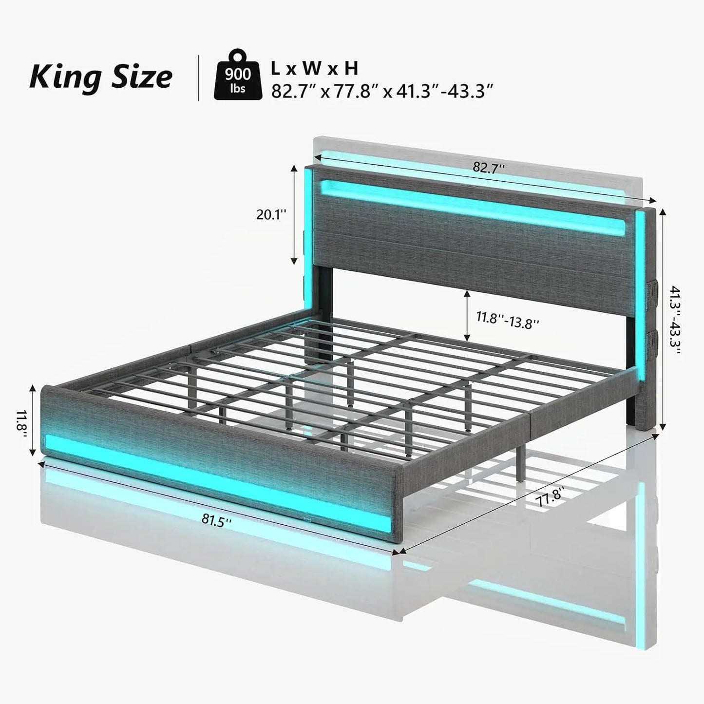 Platform Bed With LED Lights USB Charging And Adjustable Headboard