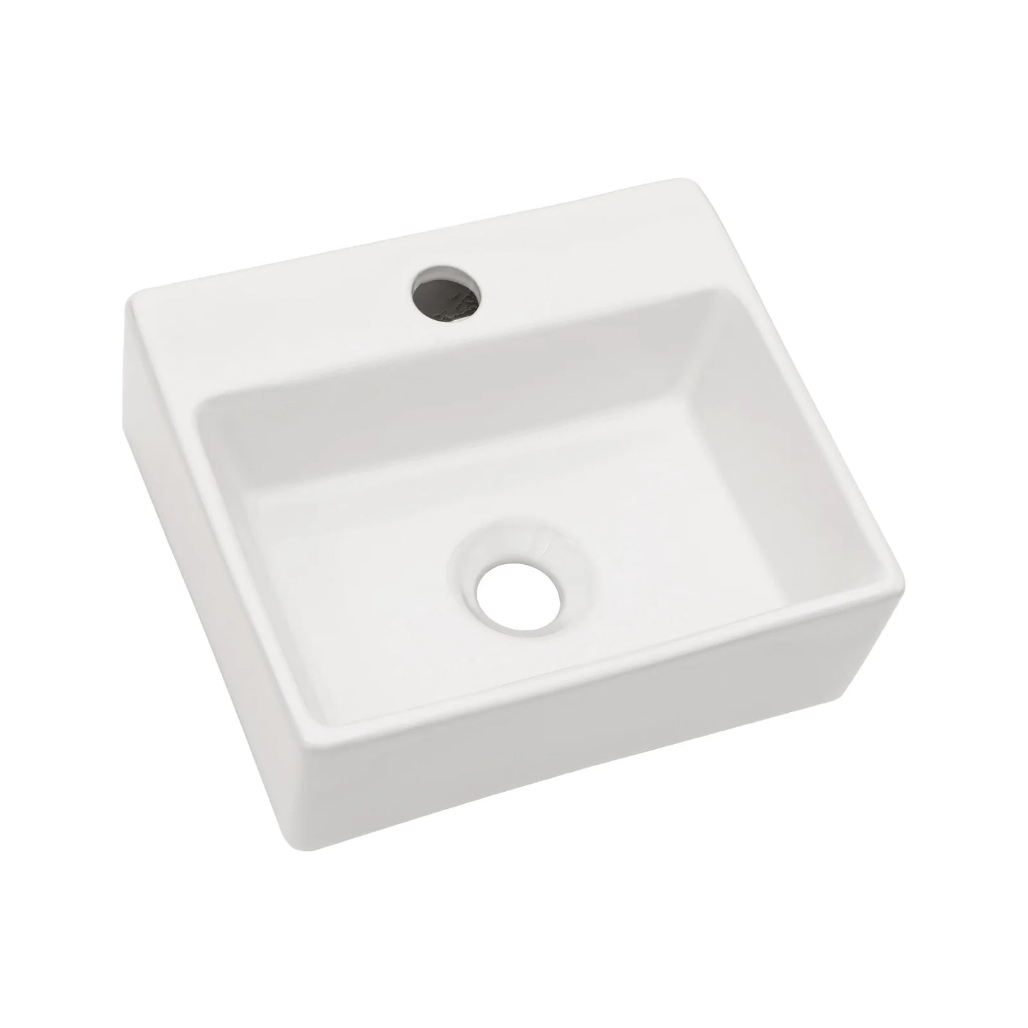 13.6x11.6” White Ceramic Rectangular Wall Mount Bathroom Sink with Single Faucet Hole ( Faucet and Sink Undermount Not Included)