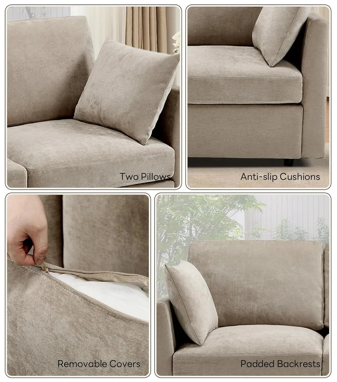 Modular U Shape Sectional Sofa With Chenille Cushions For Living Room