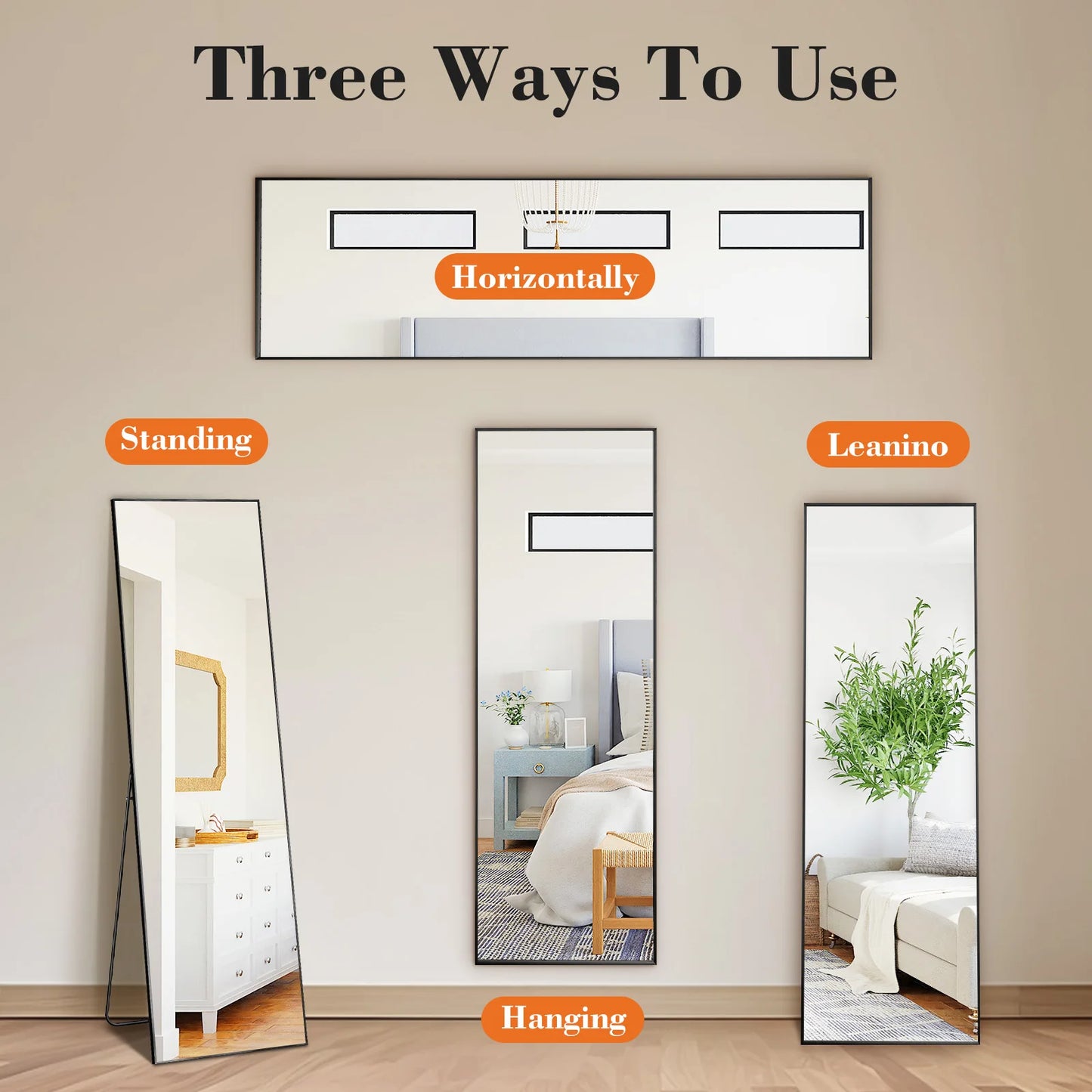 JHK Full Body Wall Mirror With Aluminum Frame Living Room