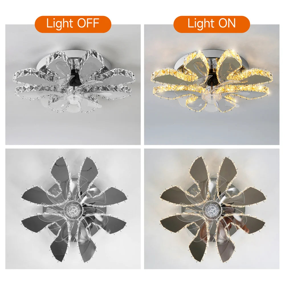 GreeLustr Luxury Crystal Ceiling Fan Lamp With Remote Control