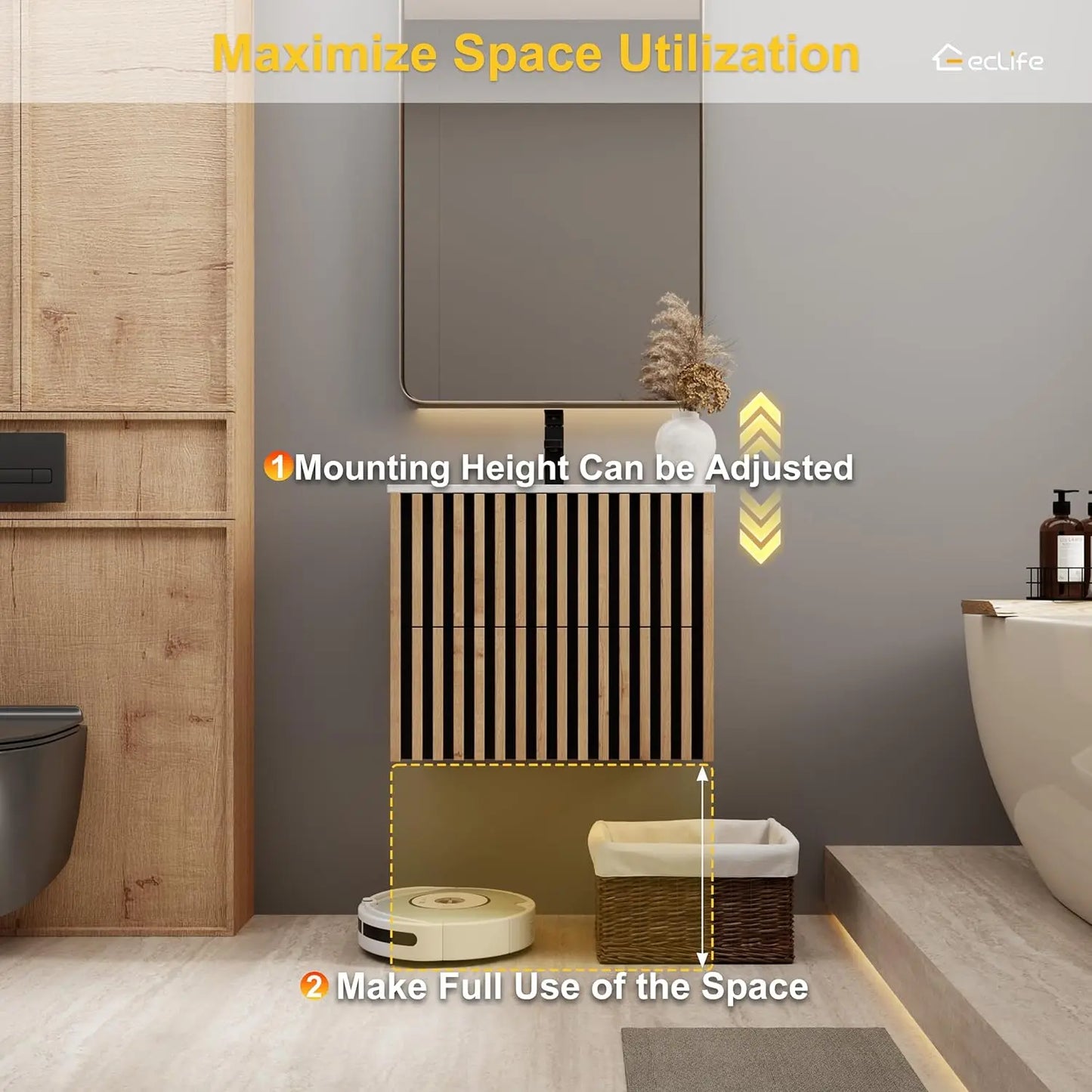 Floating Bathroom Vanity With Undermount Sink Modern Wall Mount Cabinet