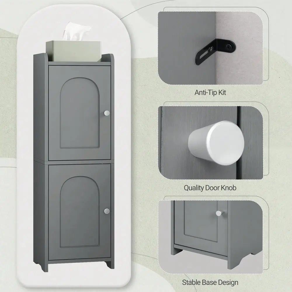 Bathroom Corner Floor Cabinet With 2 Doors And Adjustable Shelf