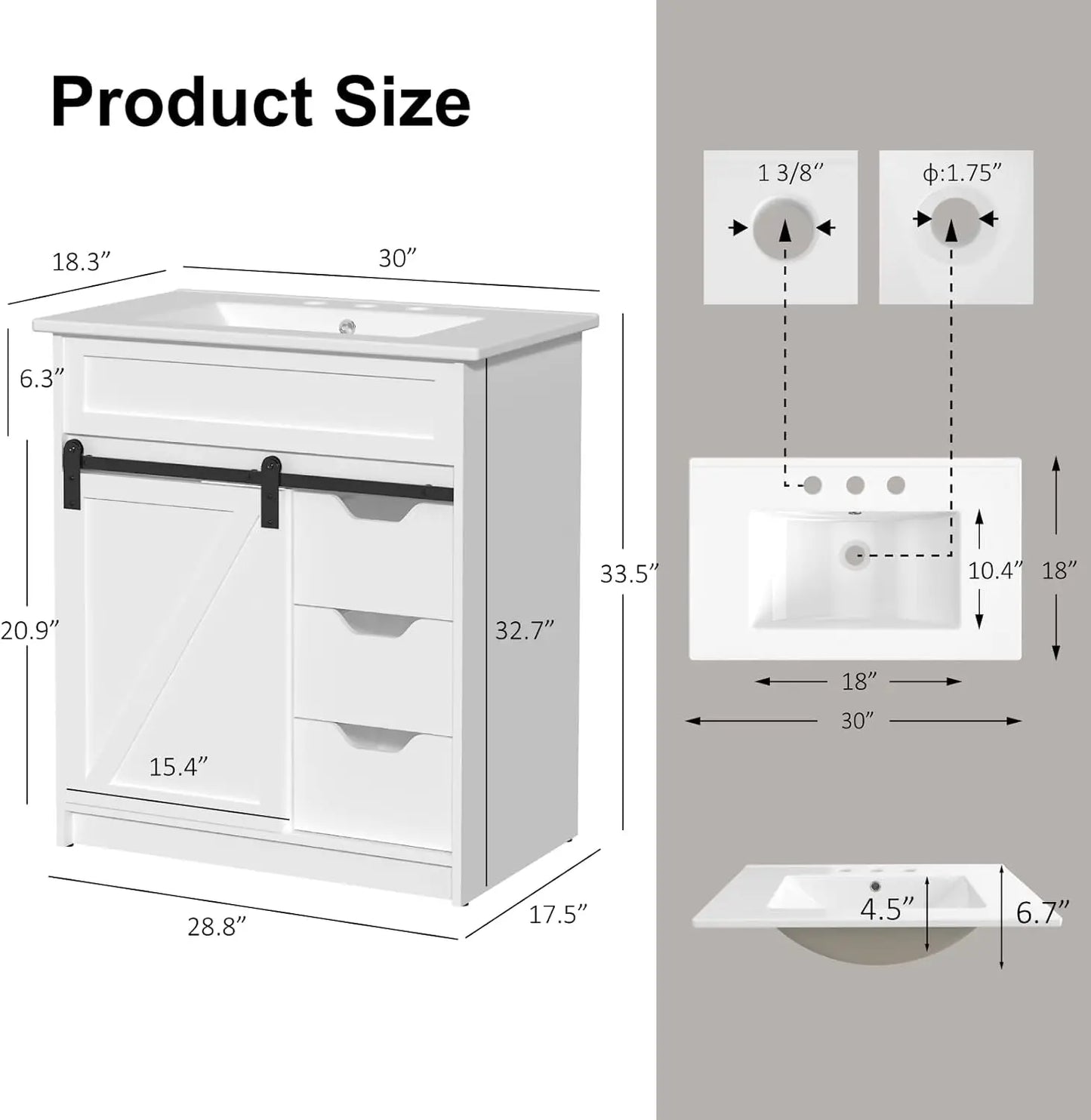 Farmhouse Bathroom Vanity Set With Sliding Barn Door And Drawers