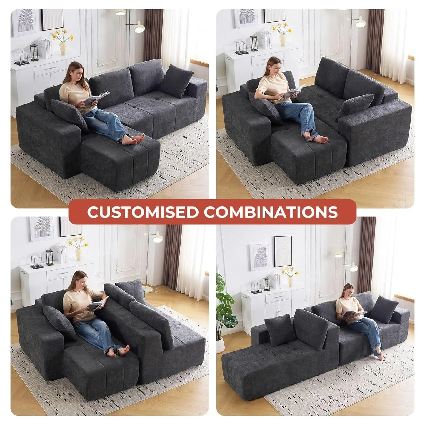 Modular L-Shaped Sectional Sofa With Chaise Upholstered