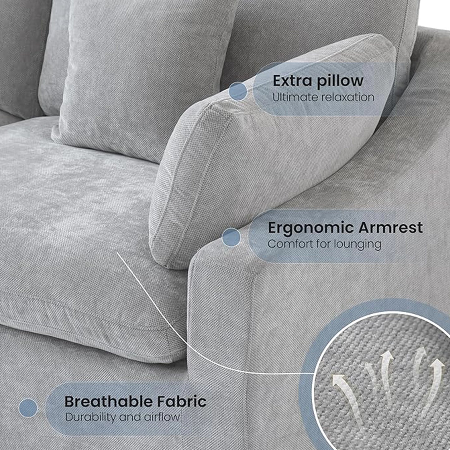 Sdorens 120'' Sectional Sofas for Living Room Modern Cloud Couch Down Filled L-Shaped 3Seater Couch with Ottoman