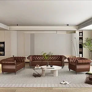 DAFIFY Velvet Chesterfield Sofa Loveseat Chair Set For Living Room