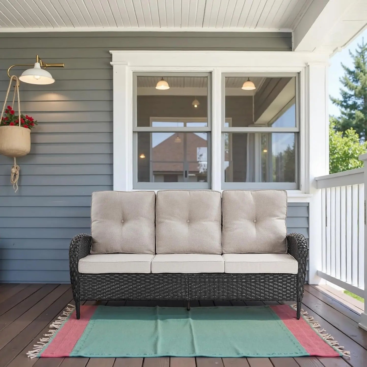 All Weather Outdoor 3 Seater Wicker Sofa Removable Cushions