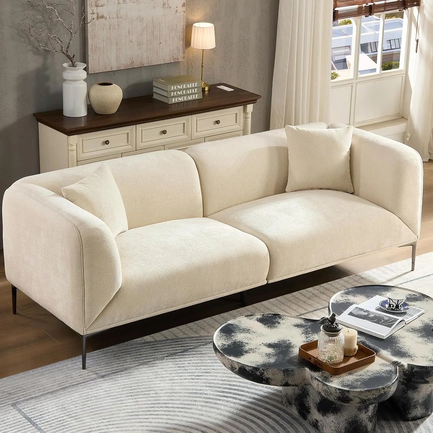 Modern Curved Fabric Sofa With Memory Foam Upholstery