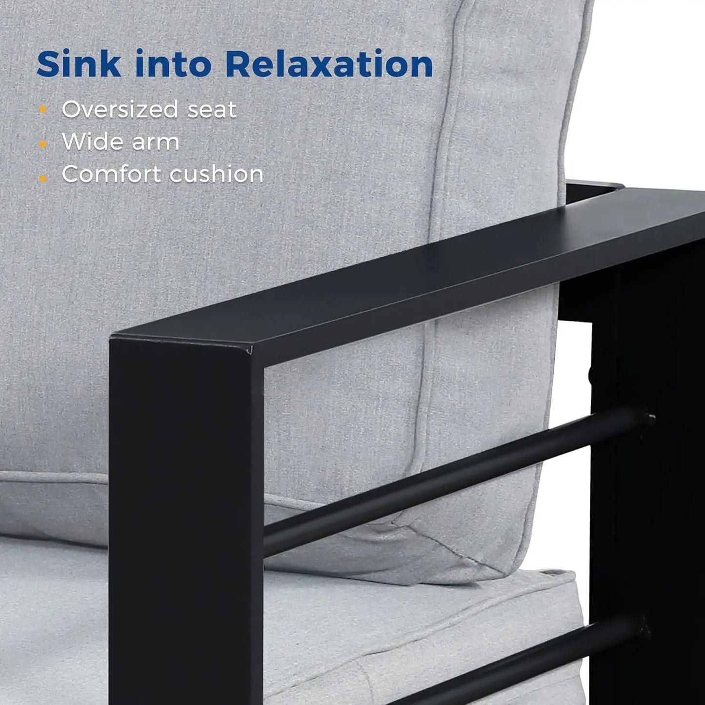 Patio Furniture Aluminum Sofa, All-Weather Outdoor 3 Seats Couch, Black Metal Chair with Light Grey Cushions, Customized