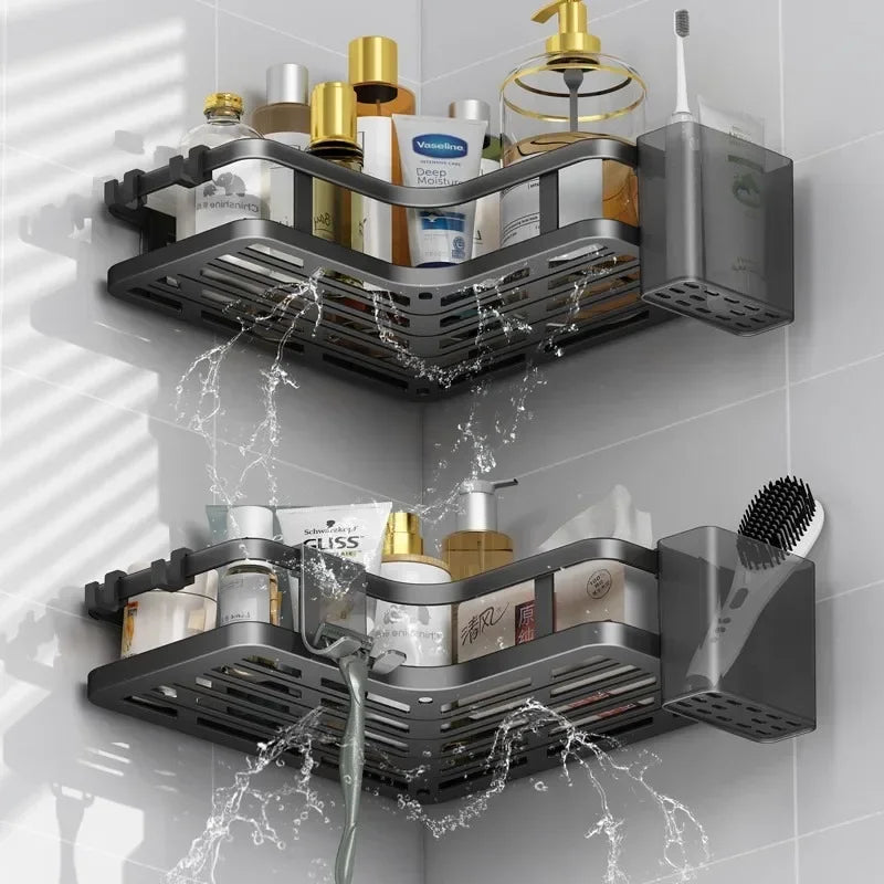DoubleLayer Stainless Steel Corner Shelf No Drilling Wall Mount Organizer