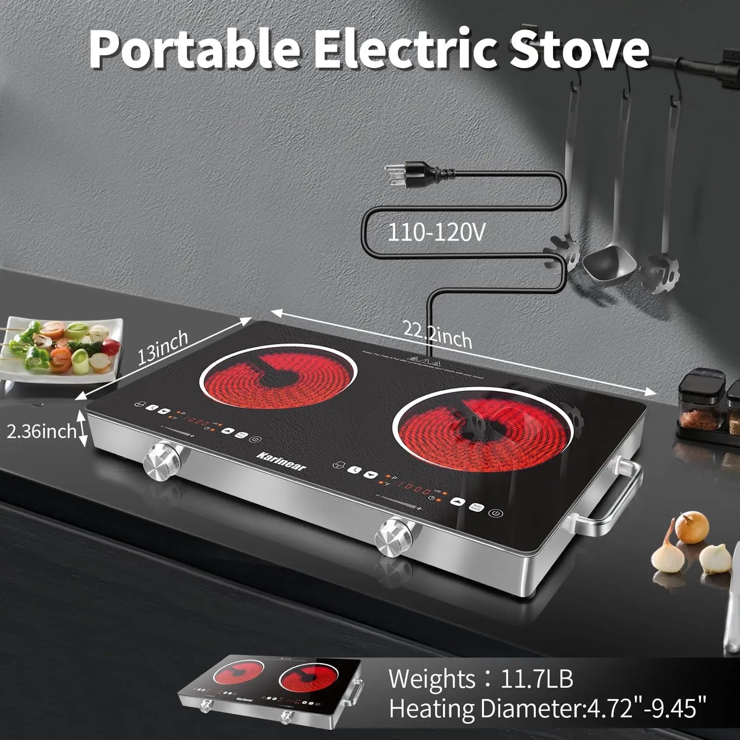 Karinear Ceramic Hob Two Zones 3200W With Safety Lock