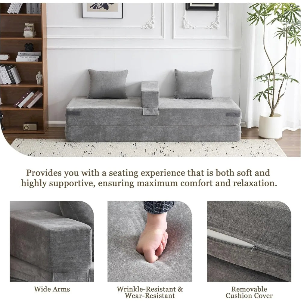 4-In-1 Convertible Sofa Bed Chenille Sleeper Couch With Armrest
