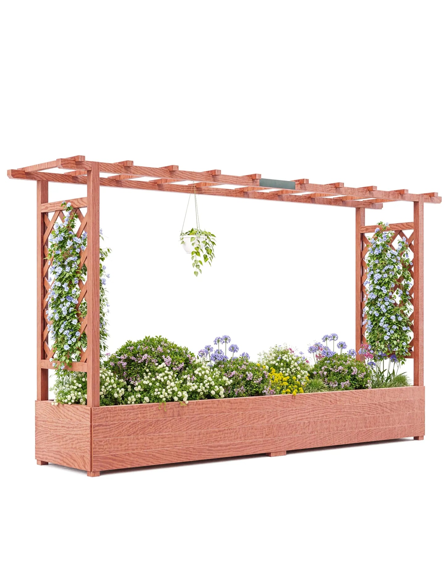 HiMISS Elevated Wooden Raised Garden Bed With Trellis For Climbing