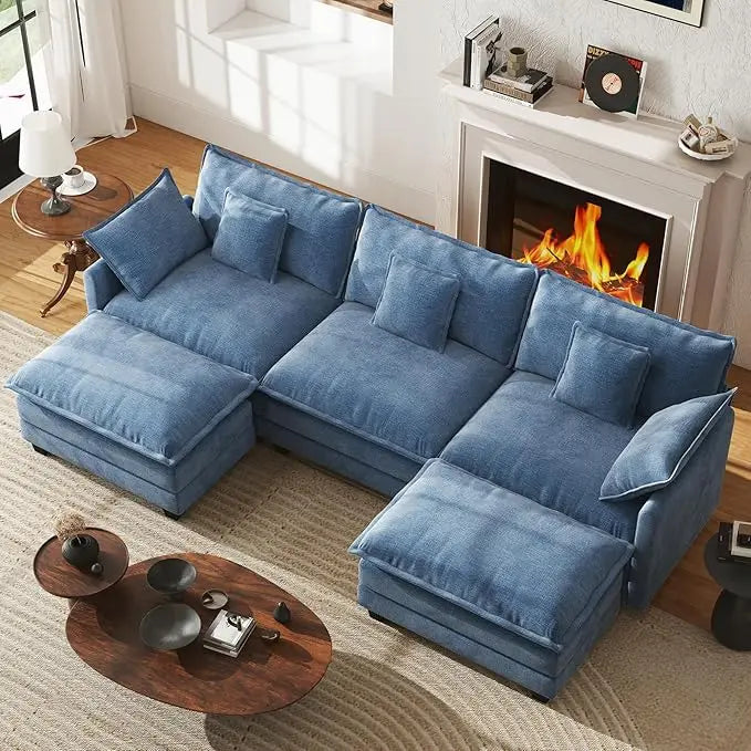 U-Shape Modular Sectional Sofa Chenille Deep Seat With Movable Ottomans