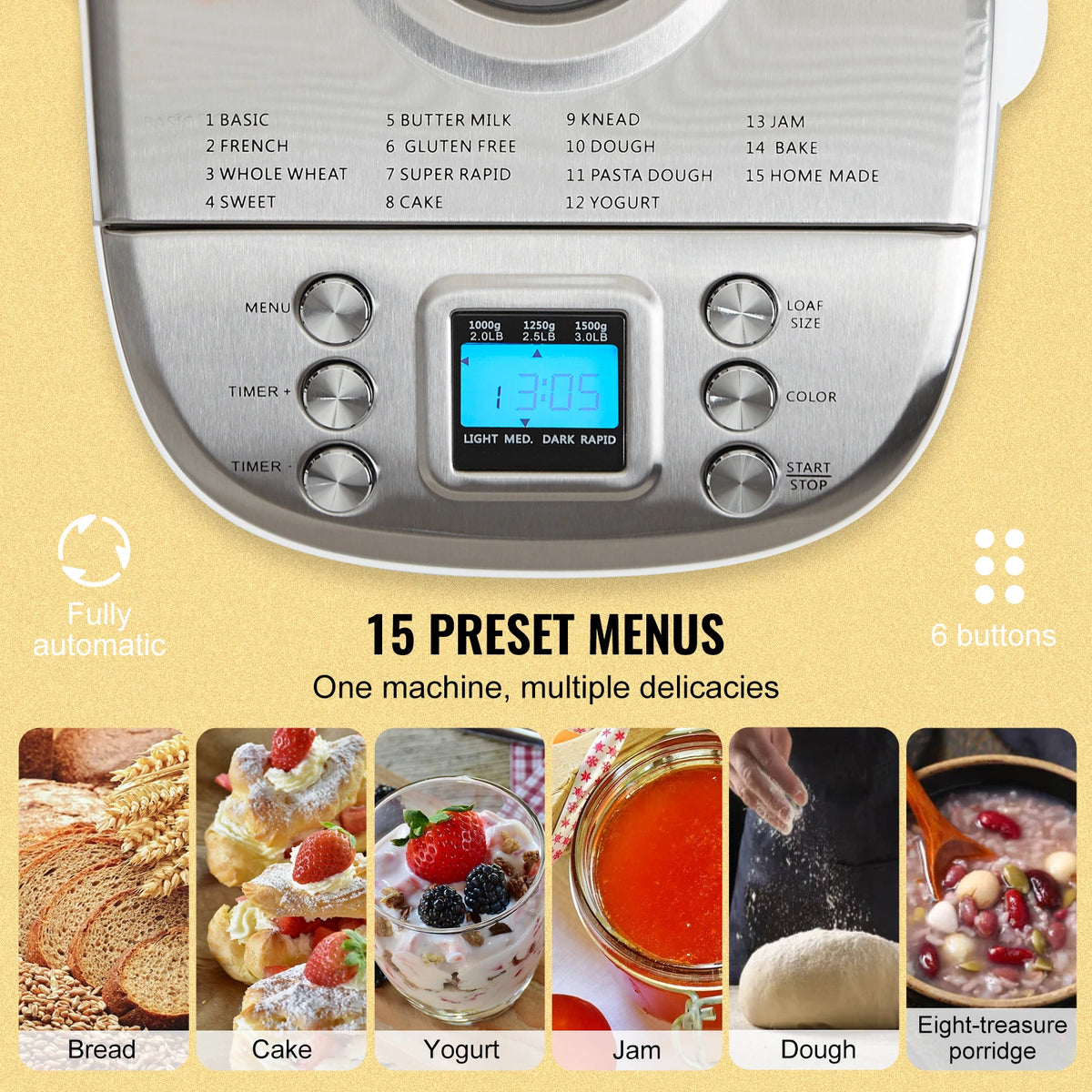 SucceBuy 15-in-1 Automatic Bread Maker With Gluten Free Setting