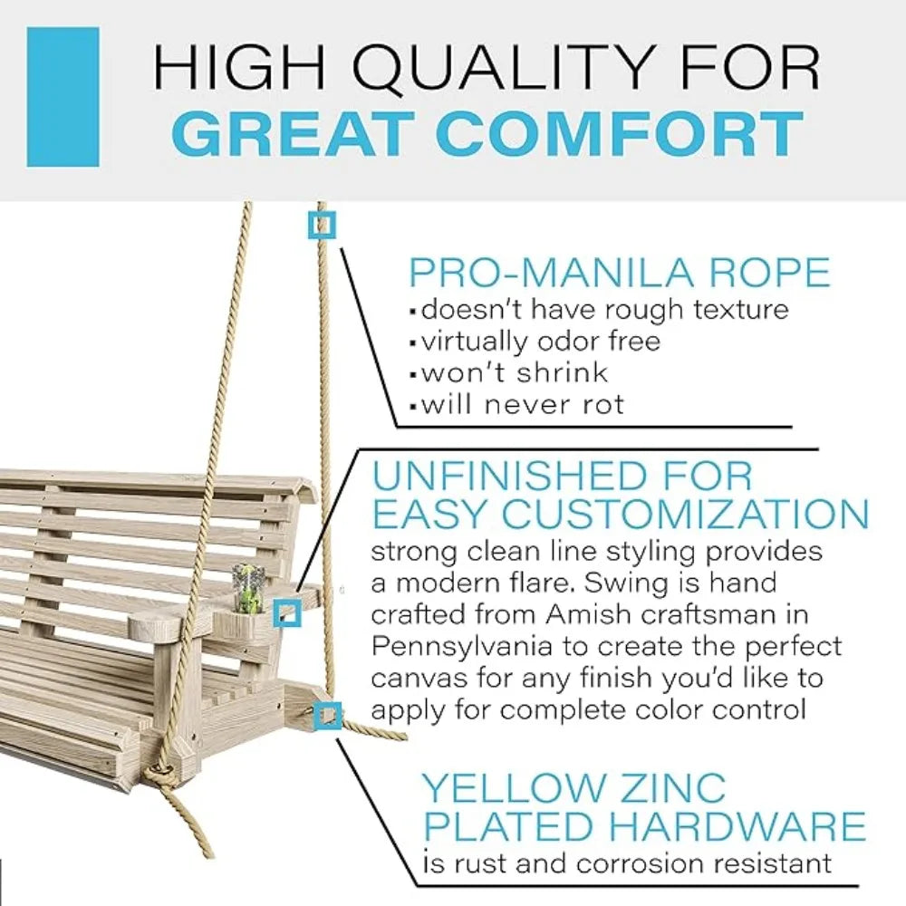 Heavy Duty 800 Lb Treated Pine Porch Swing With Ropes
