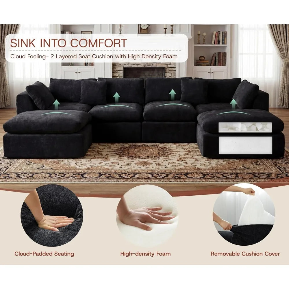 Modern Cloud Sectional Sofa U Shape With Two Ottomans