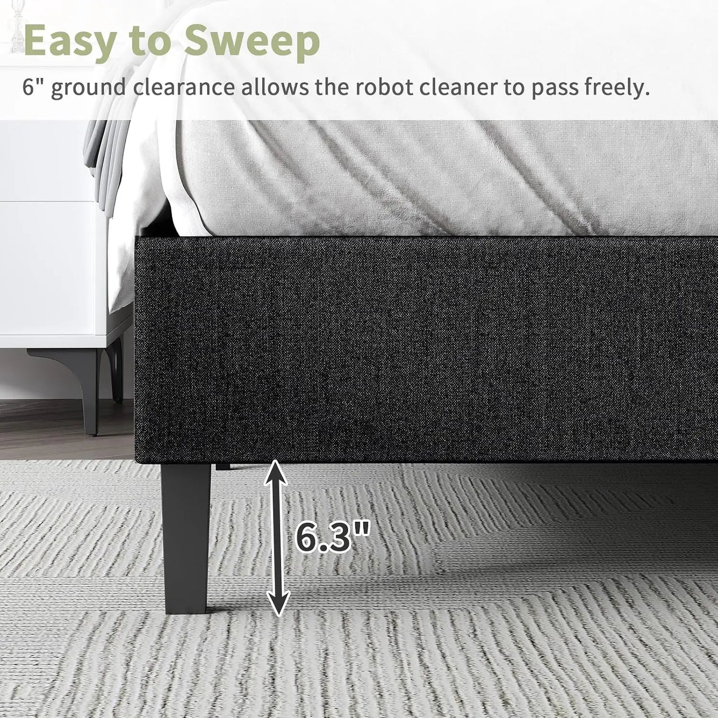 Twin Bed Frame With Adjustable Upholstered Headboard Linen Fabric