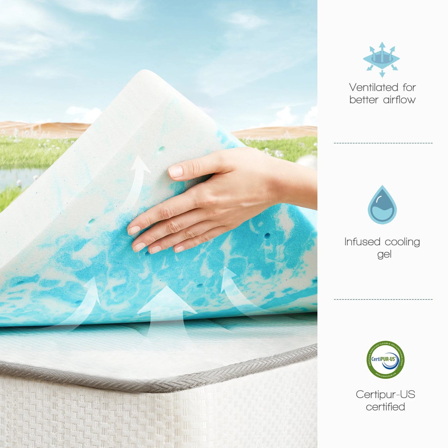 JHK Gel Memory Foam Mattress Topper for Sleep Comfort