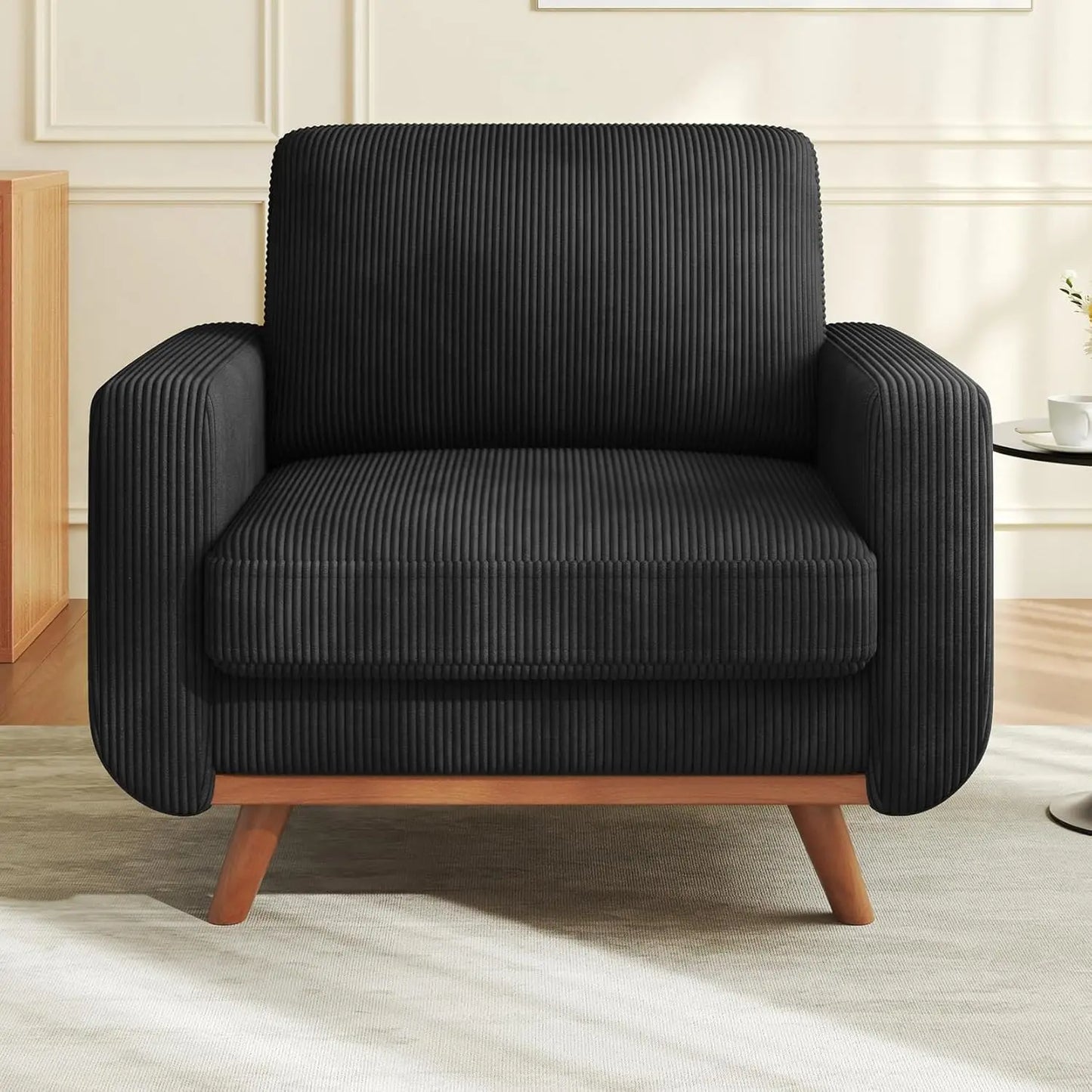 HUANZHUANG Modern Loveseat Sofa Corduroy Fabric Wood Frame Spring Cushion