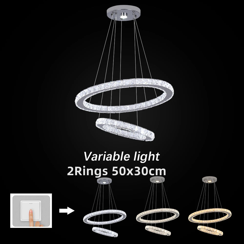 GreeLustr Crystal Chrome LED Pendant Light Chandelier for Living Rooms