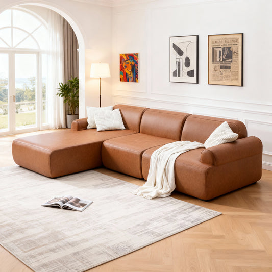 THOLASIS L Shaped Modular Leather Sofa Deep Seat Comfort