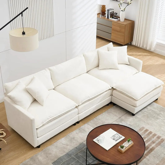 108" Cloud Sectional Couches for Living Room,Convertible L-Shape Couch with Ottoman,3 Seater Modular Sectional Sofa, Customized