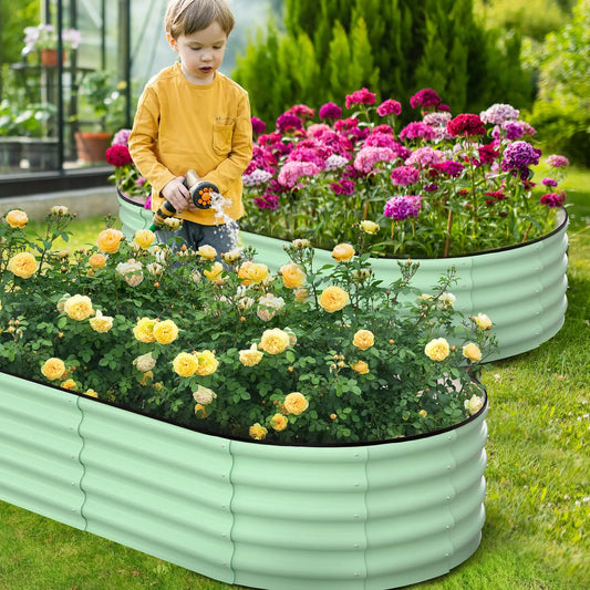 HiMISS 2 Pack Oval Galvanized Steel Raised Garden Bed Planter Box
