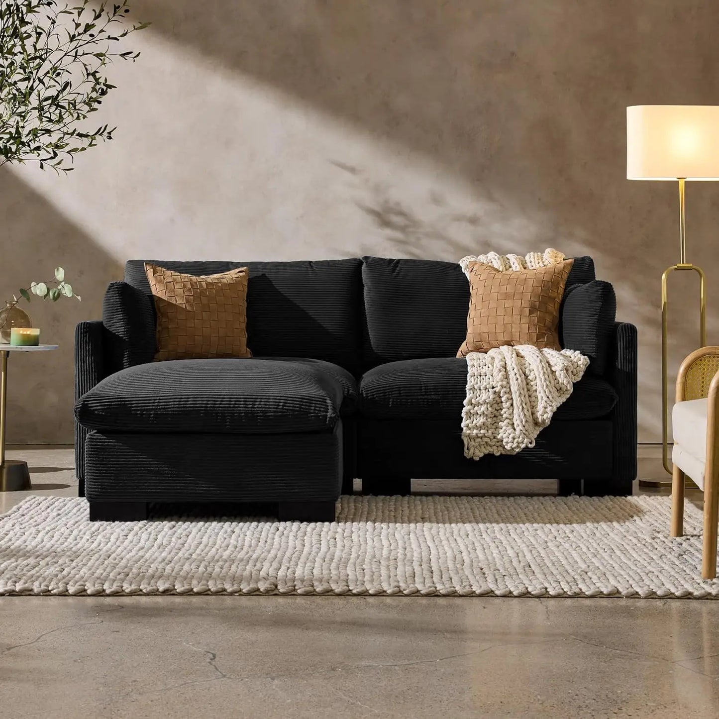 Modern Corduroy Loveseat With Removable Cover And Solid Wood Frame