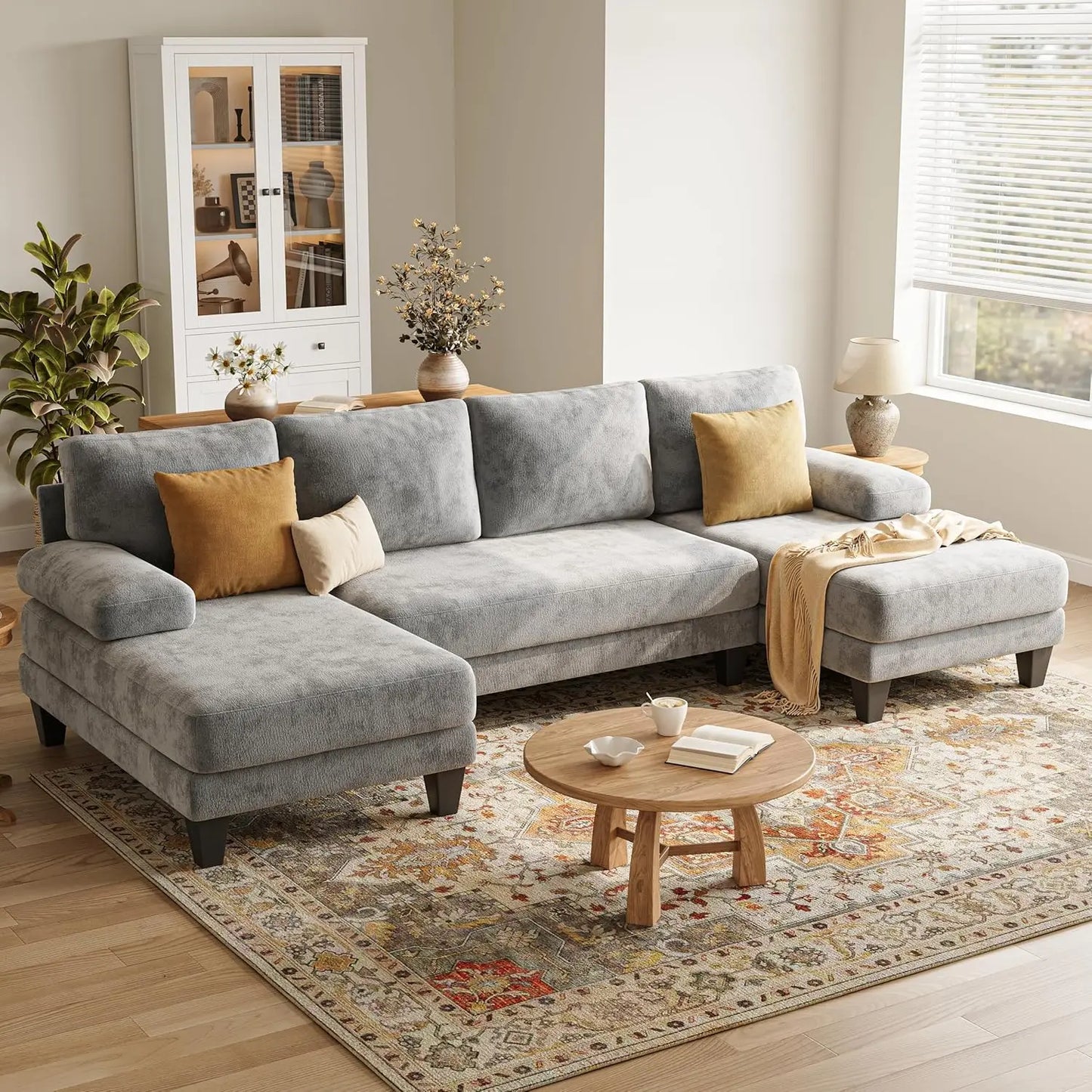 U Shaped Sectional Couch for Living Room Modern Chenille Sofa